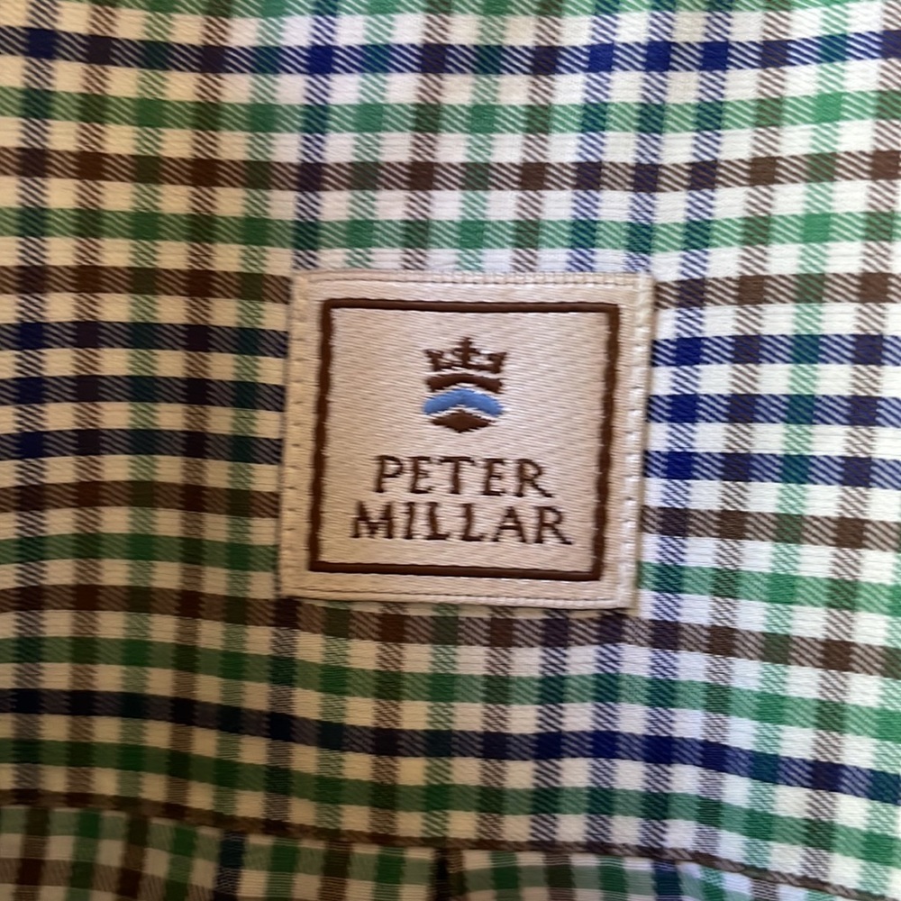 Peter Millar Mini Check Button Down Shirt Size L - image 8